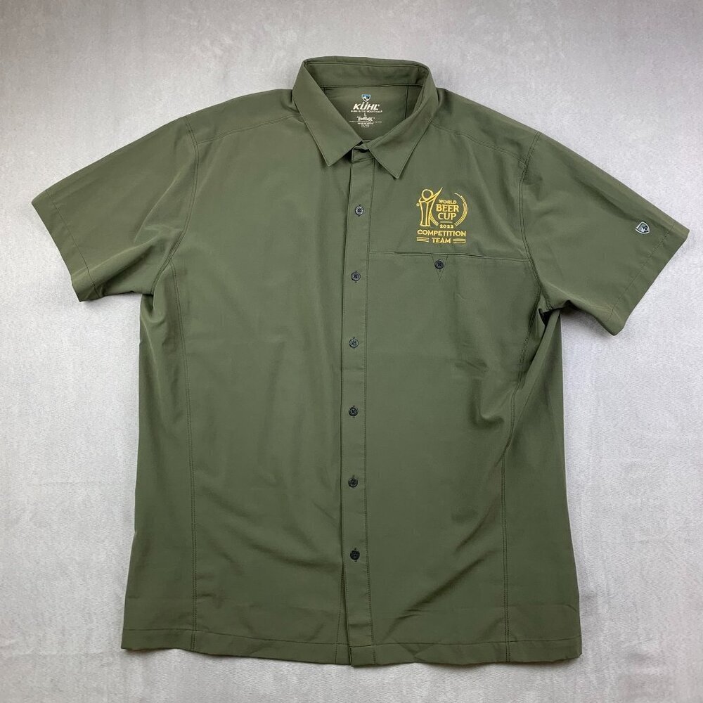 Kuhl Mens Shirt Large Green Renegade Button Up Tufflex World Beer Cup Outdoor